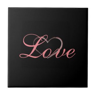 Trendig Heart Grått Calligraphy Kärlek Bröllop Kakelplatta