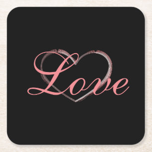 Trendig Heart Grått Calligraphy Kärlek Bröllop Underlägg Papper Kvadrat