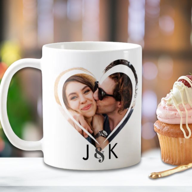 Trendig Heart par Newlyed Family Photo Collage Kaffemugg (Trendy Heart Couple Newlywed Family Photo Collage Coffee Mug)