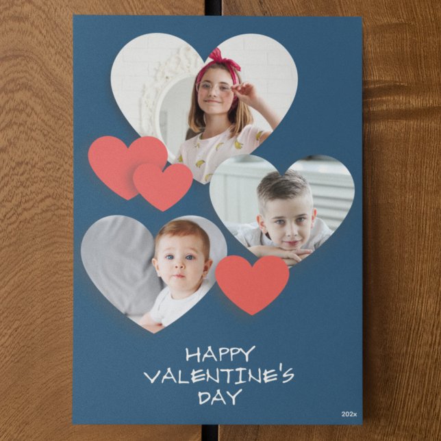Trendig Heart Photo Collage Blue Greeting Card Hälsningskort (Skapare uppladdad)