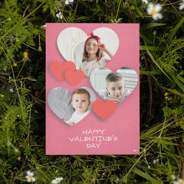 Trendig Heart Photo Collage Rosa Greeting Card Julkort