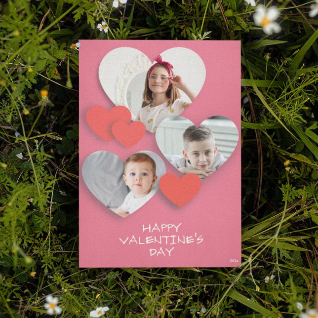 Trendig Heart Photo Collage Rosa Greeting Card Julkort (Skapare uppladdad)