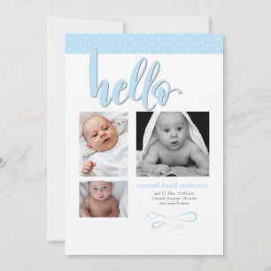 Trendig Hej Photo Birth Notice Meddelande
