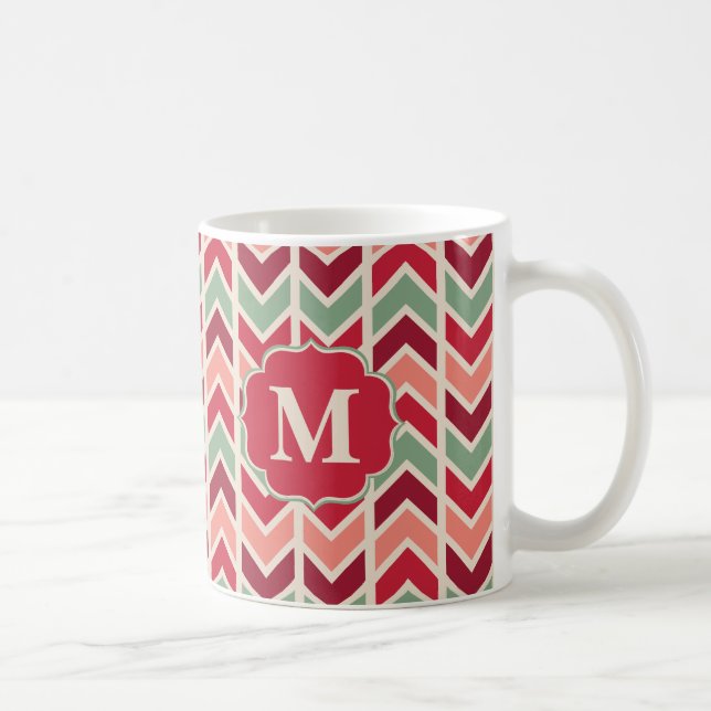 Trendig Helgdag Chevrons Mönster med Monogram Kaffemugg (Höger)