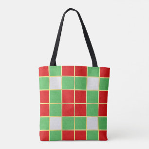 Trendig Helgdag Färg Red, Grönt & Guld Checkered Tygkasse