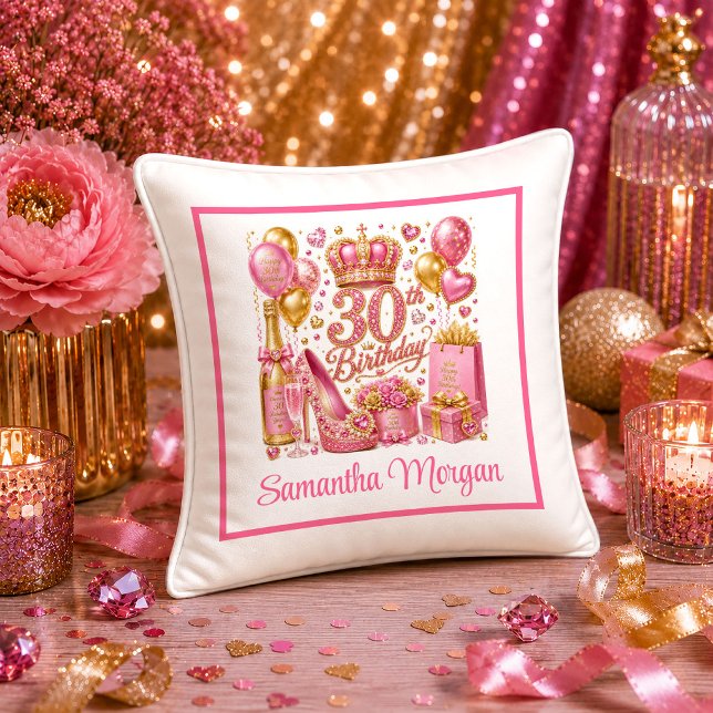 Trendig het rosa glans 30-års födelsedags kudd kudde (Fancy Hot Pink Sparkle 30th Birthday Pillow

)