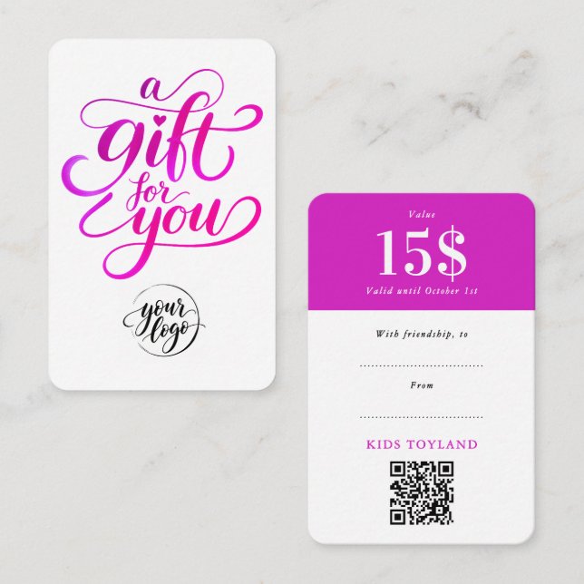 Trendig het rosa rabattkupong QR-kod skript Rabattkort (Fram/baksida)