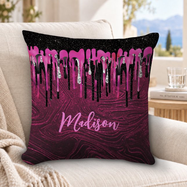 Trendig het rosa svart glitter droppar monogram kudde (Skapare uppladdad)