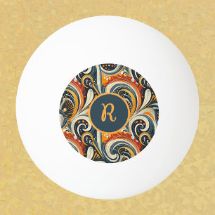 Trendig Hip Retro Orange Djup Teal Virvlar Monogra Pingisboll