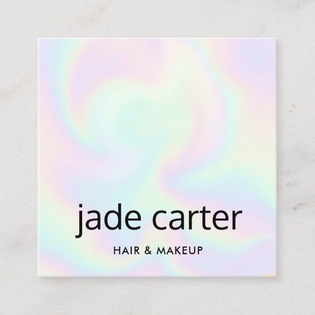 Trendig Holograf Iridescent Namn Fyrkantigt Visitkort (Framsida)