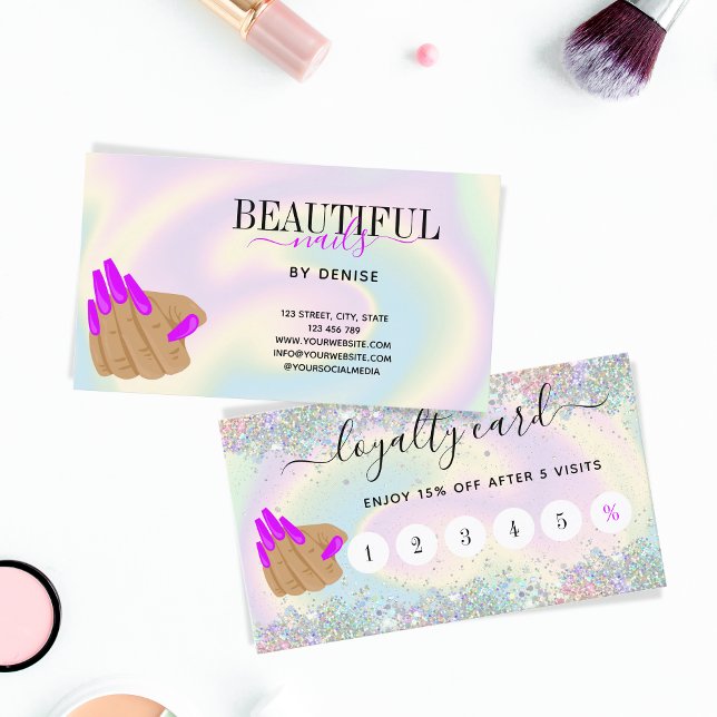 Trendig-holograf-nagelsalon lång nagel visitkort (Skapare uppladdad)