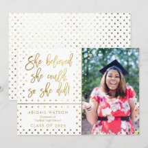 Trendig Hon trodde Guld Photo Studenten Card