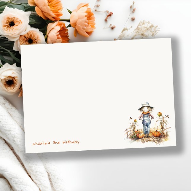 Trendig höst Pumpa Fågelskrämma Skörd Barnkalas Anteckningskort (Skapare uppladdad)