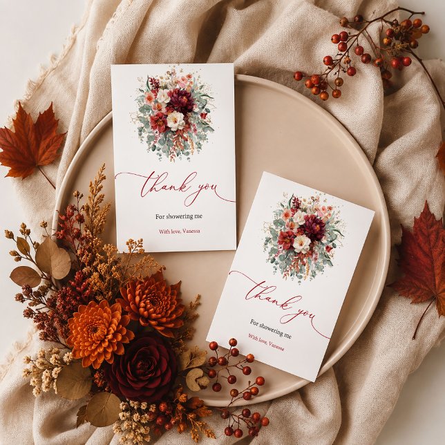 Trendig höst terrakotta boho blomster tackkort te tack kort (Chic fall terracotta boho floral thank you card template art

)