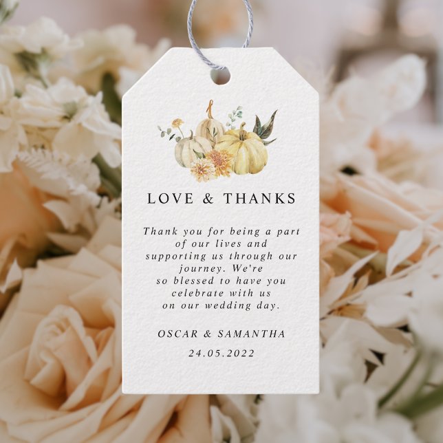 Trendig - höstfärgspumpkin & Flowers Presentetikett (Skapare uppladdad)