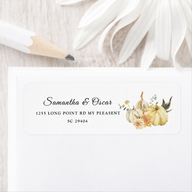 Trendig - höstfärgspumpkin & Flowers Returadress Etikett (Insitu)