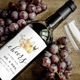 Trendig - höstfärgspumpkin & Flowers Vinflaska Etikett