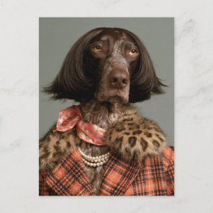 Trendig hundfashionista i vintagekarott vykort