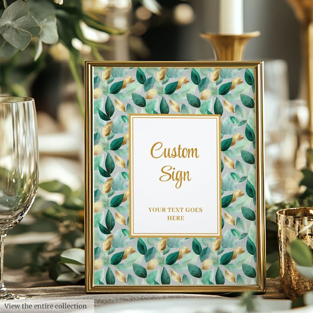 Trendig Hunter Grönt Guld Foliage Bröllop Anpassni Poster (Trendy Hunter Green Gold Foliage Wedding Custom Poster )