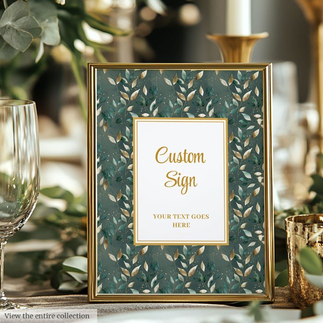 Trendig Hunter Grönt Guld Foliage Bröllop Anpassni Poster (Trendy Hunter Green Gold Foliage Wedding Custom Poster)