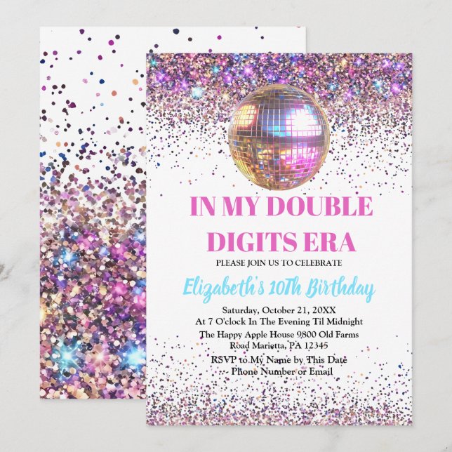 Trendig i min Dubbla siffror Era-födelsedagen Inbjudningar (Fram/baksida)