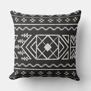Trendig Ikat mönster Black Geometric Tribal Kudde