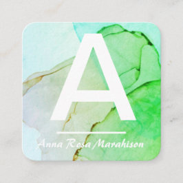 ~* Trendig INITIAL Abstrakt QR LOGOTYP PHOTO Aqua Fyrkantigt Visitkort