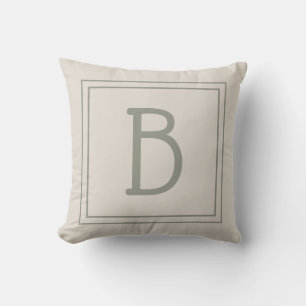 Trendig inramad monogram Ljus Tan & Ständigt Grön Kudde