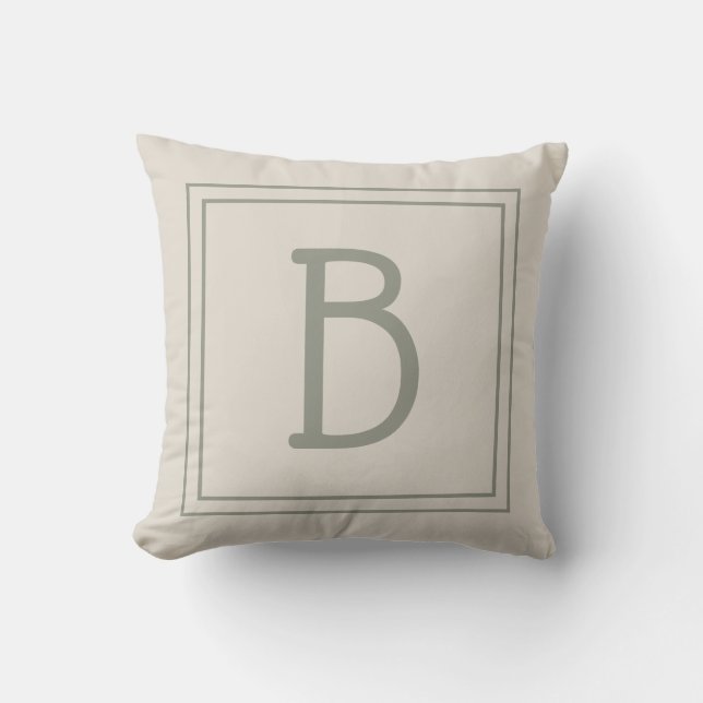 Trendig inramad monogram Ljus Tan & Ständigt Grön Kudde (Framsida)