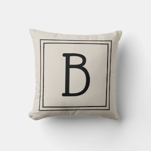 Trendig inramad monogram ljust tan & svart initial kudde