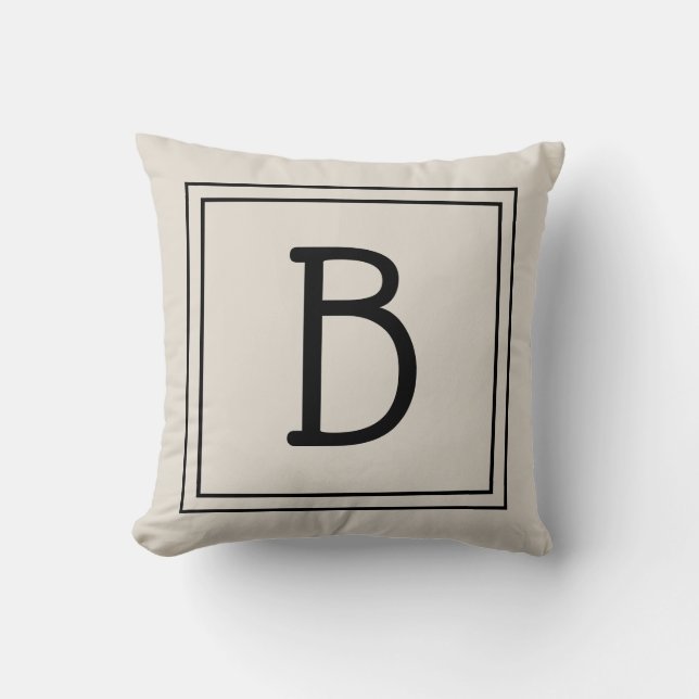 Trendig inramad monogram ljust tan & svart initial kudde (Framsida)