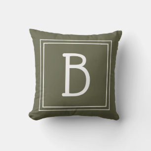 Trendig inramad monogram Mossa Grön & Vit Initial Kudde