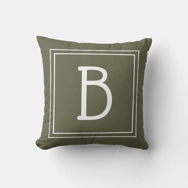 Trendig inramad monogram Mossa Grön & Vit Initial Kudde (Framsida)