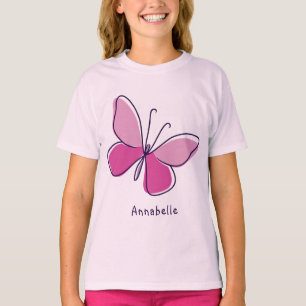 Trendig Insekt Butterfly i Rosa och Namn T Shirt