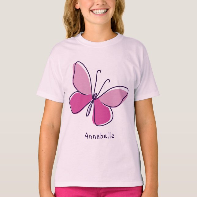 Trendig Insekt Butterfly i Rosa och Namn T Shirt (Framsida)