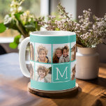 Trendig Instagram Photo Collage Anpassningsbar Mon Kaffemugg<br><div class="desc">Teal Blue and White - Använda 11 kvadratfoton för att skapa en unik och personlig gåva. Eller så kan du behålla hipstervalpen och göra ett trendig till keepy. Om du behöver justera bilder klickar du på verktyg för att anpassa ändringar.</div>
