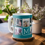 Trendig Instagram Photo Collage Anpassningsbar Mon Kaffemugg<br><div class="desc">Teal Blue and White - Använda 11 kvadratfoton för att skapa en unik och personlig gåva. Eller så kan du behålla hipstervalpen och göra ett trendig till keepy. Om du behöver justera bilder klickar du på verktyg för att anpassa ändringar.</div>