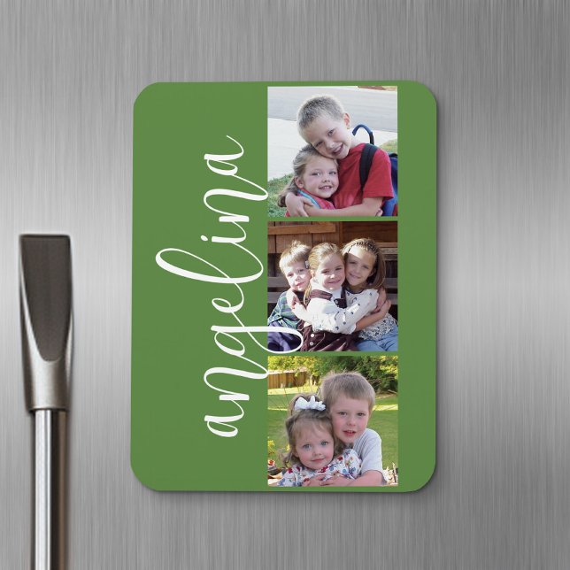 Trendig Instagram Photo Collage Anpassningsbar Mon Magnet (Personalized fridge magnet - add photos and custom text)