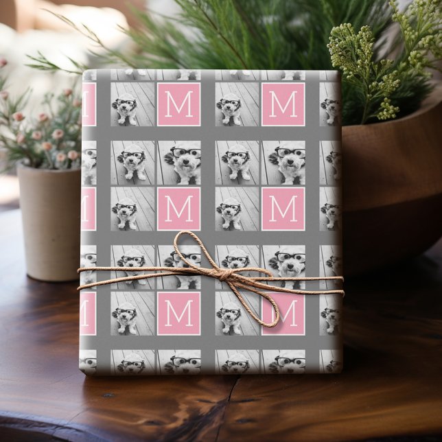 Trendig Instagram Photo Collage Anpassningsbar Mon Presentpapper (Personalized Photo Wrapping Paper)