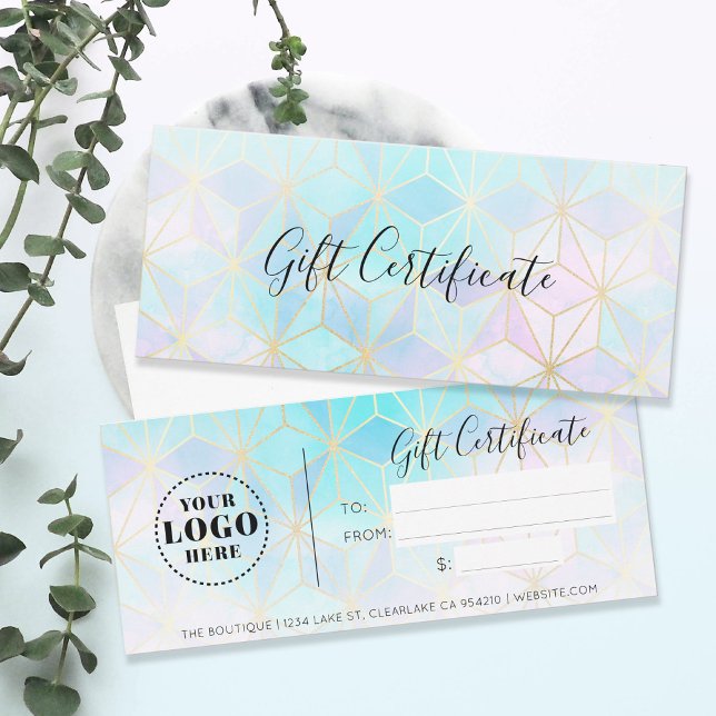 Trendig Iridescent Geometric Gift Certificate (Trendy Iridescent Geometric Pattern Gift Certificate with Logo)