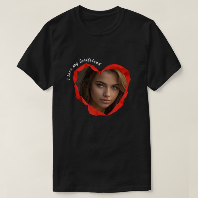 Trendig Jag älskar min flickvän Röda hjärtat Anpas T Shirt (Design framsida)