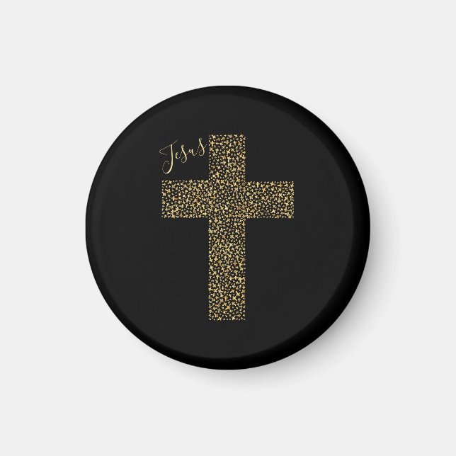 Trendig Jesus Guld Kor Black Magnet (Framsidan)