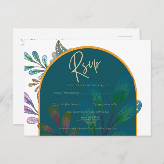 Trendig Jewel Tones Teal Maroon Guld Bröllop OSA Vykort (Fram/baksida)