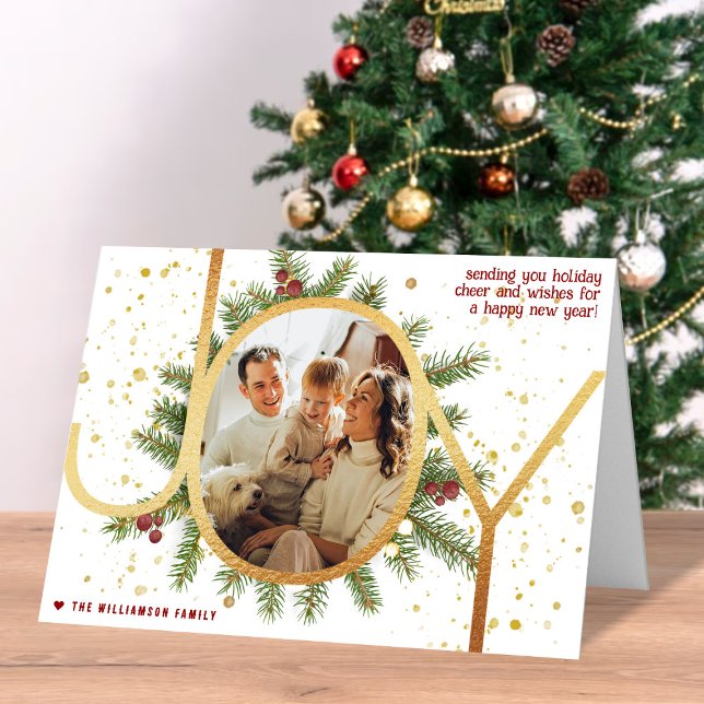 Trendig Joy-furanläggning Krans Jul Foto Helgkort (Skapare uppladdad)