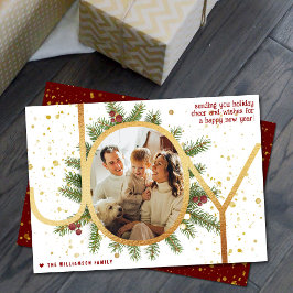 Trendig Joy-furanläggning Krans Jul Foto Julkort