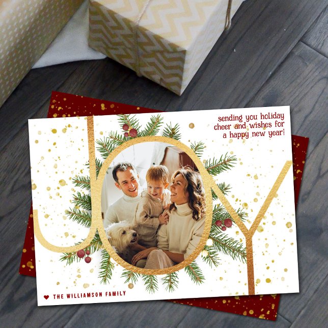 Trendig Joy-furanläggning Krans Jul Foto Julkort (Skapare uppladdad)