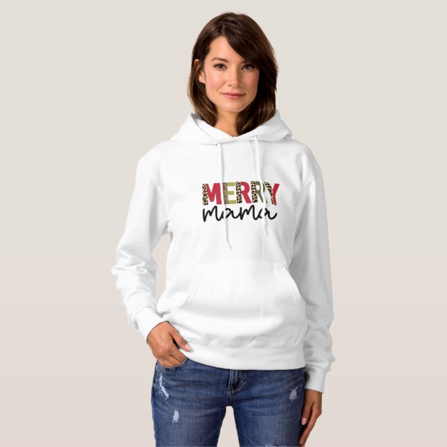 Trendig jul Färg Block Leopard Merry Mamma T Shirt (Hel framsida)