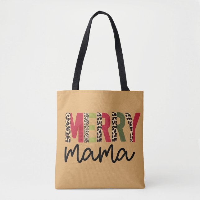 Trendig jul Färg Block Leopard Merry Mamma Tygkasse (Framsida)