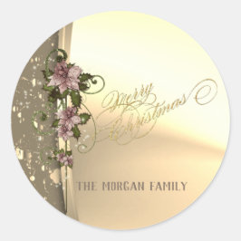 Trendig jul,Faux Guld,Poinsettia Runt Klistermärke