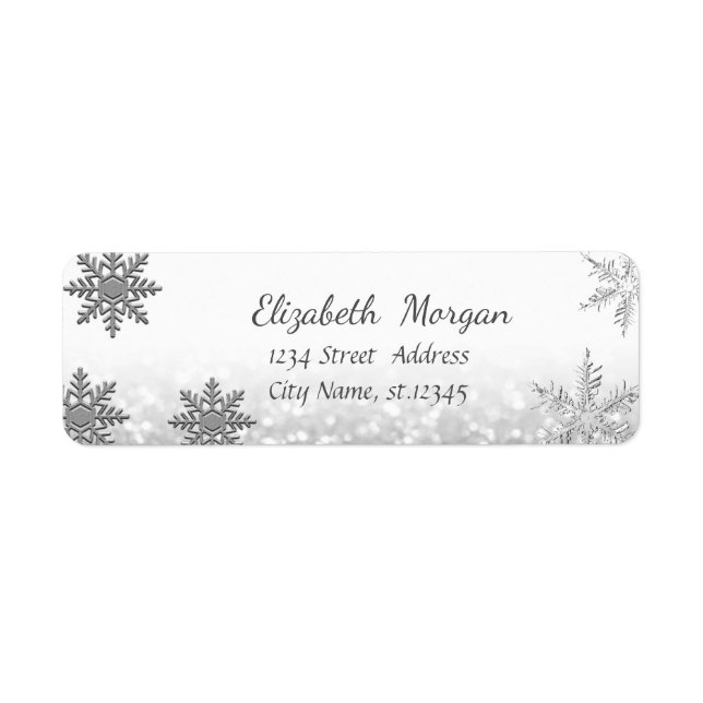 Trendig jul,Snöflingor,Glitter Returadress Etikett (Framsidan)